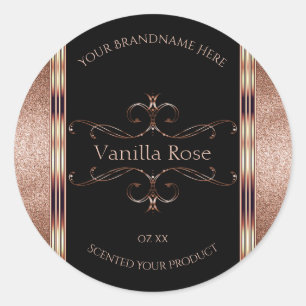 Luxury Ornate Rosegold Glitter Black Product Label