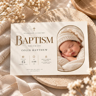 Luxury Oval Frame Religious Baptism Photo  Invitation