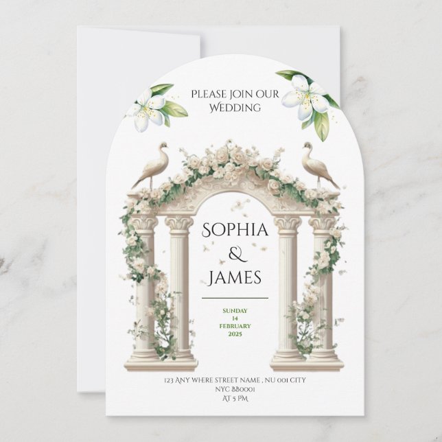 luxury palace arch flowers wedding invitation (Front)