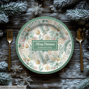 Luxury Paper Plates White Poinsettia Sage and gold