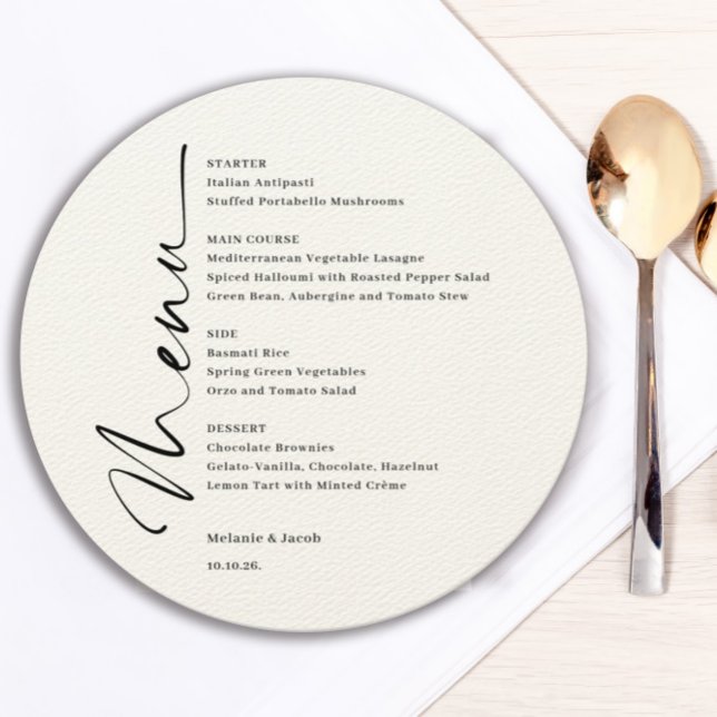 Luxury Paper Wedding Round Menu Card  (Creator Uploaded)