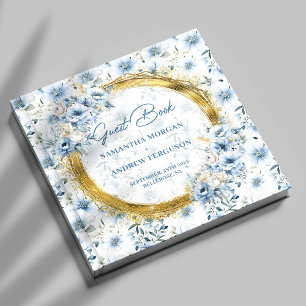 Luxury Pastel Blue Gold Glitter Wedding Guest Book