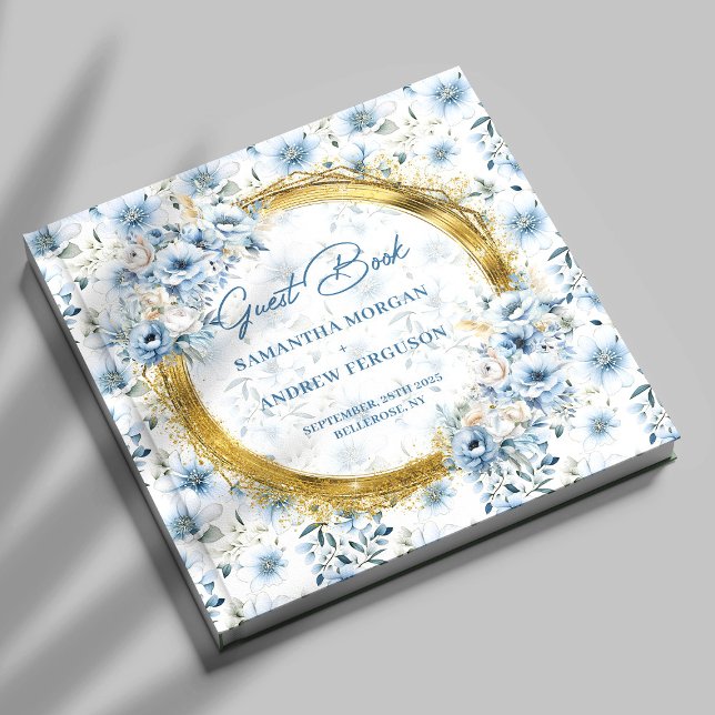 Luxury Pastel Blue Gold Glitter Wedding Guest Book (Luxury Pastel Blue Gold Glitter Wedding Guest Book)