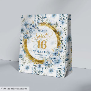 Luxury Pastel Blue Sweet 16 Gold Glitter Party Bag