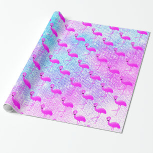 LUXURY PASTEL GLITTER SPLATTER FLAMINGO WRAPPING PAPER