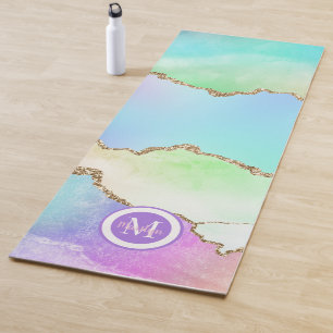 Luxury Pastel Gold Agate Faux Glitter Yoga Mat