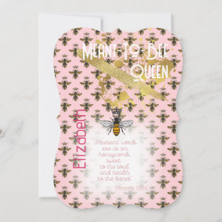 Luxury Pastel Pink Bee Matrix Queen Gold Invitation