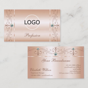 Luxury Pastel Rose Coral Squiggled Jewels Add Logo Business Card