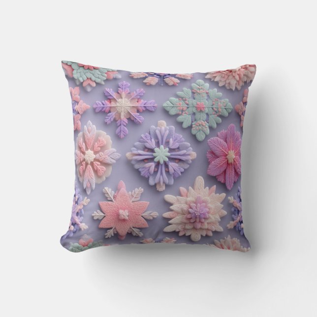Luxury Pastel Snowflake Floral Throw Pillow (Front)
