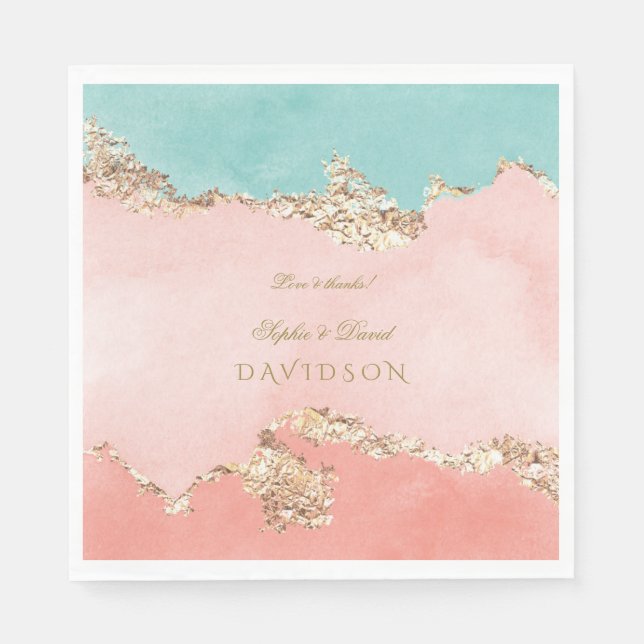 Luxury Pastel Watercolour Gold Foil Wedding Napkin (Front)