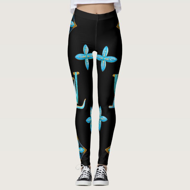 Luxury Pattern Leggings Blue Gold (Front)