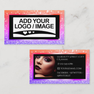 Luxury Peach Pink Sparkle Logo Photo Colourfully Business Card