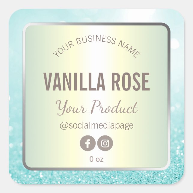 Luxury Pearl And Blue Glitter Soy Candle Labels (Front)