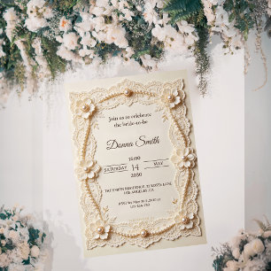 Luxury Pearl Lace Elegant Wedding Bridal Shower Invitation