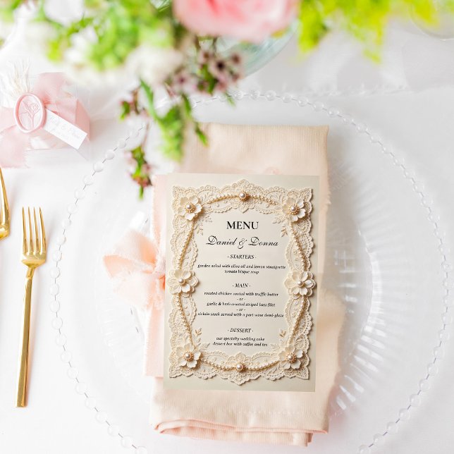 Luxury Pearl Lace Elegant Wedding Menu (Creator Uploaded)