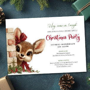 Luxury Peeking Reindeer Cute Cartoon Watercolor Invitation