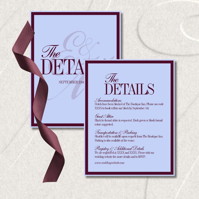 Luxury Periwinkle and Plum Formal Wedding Details Enclosure Card (Luxury Periwinkle and Plum Formal Wedding Details Enclosure Card
)