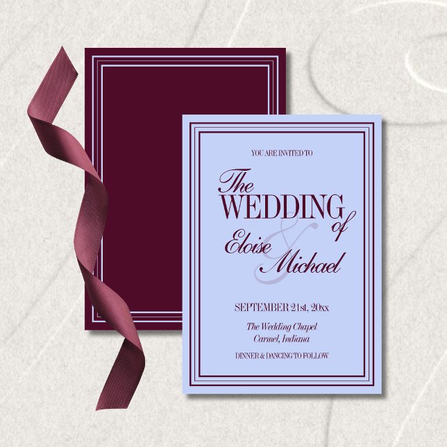 Luxury Periwinkle and Plum Formal Wedding  Invitation (Luxury Periwinkle and Plum Formal Wedding Invitation)