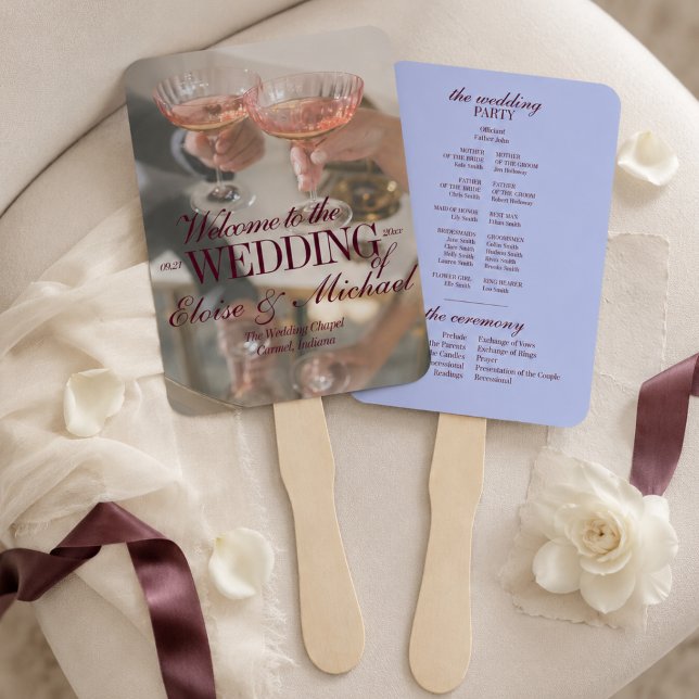 Luxury Periwinkle Script Wedding Ceremony Program Hand Fan (Luxury Periwinkle Script Wedding Ceremony Program Hand Fan)