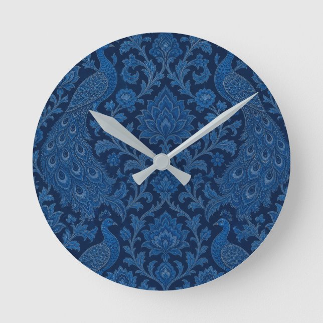 Luxury Persian deep Peacock Blue Pattern  Round Clock (Front)