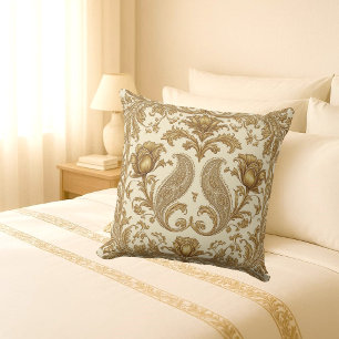 Luxury Persian Heritage Gold Ornate Paisley Accent Cushion