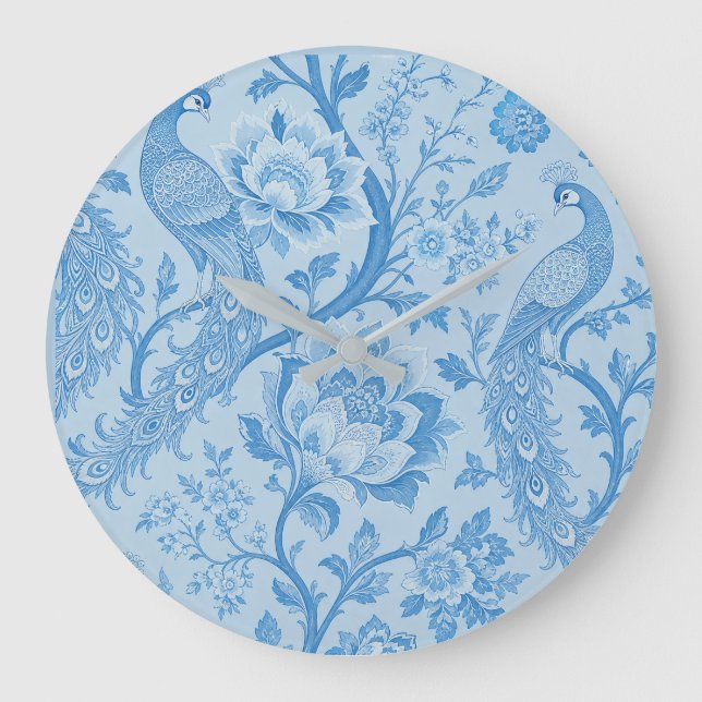 Luxury Persian Pale Peacock Blue Pattern  Large Clock (Front)