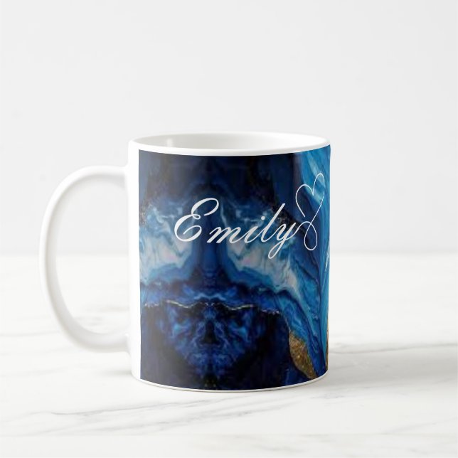 Luxury Personalised Blue & Gold Marble Mug (Left)