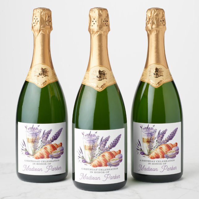 Luxury Personalised Brunch themed Birthday Sparkling Wine Label (Bottles)