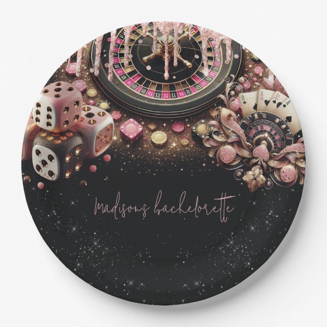 Luxury Personalised Casino Bachelorette Paper Plate (Front)