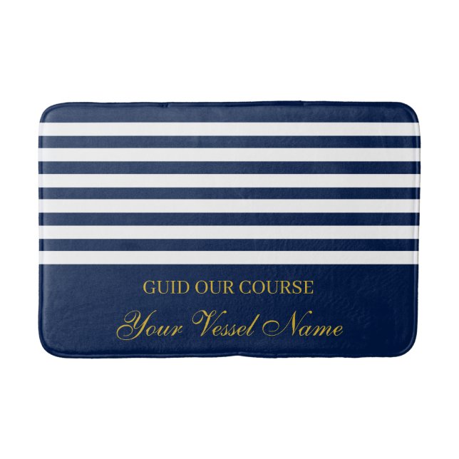 Luxury Personalised Nautical Stripes Boat Name Bath Mat (Front)