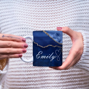 Luxury Personalised Navy blue & Gold Marble Mug