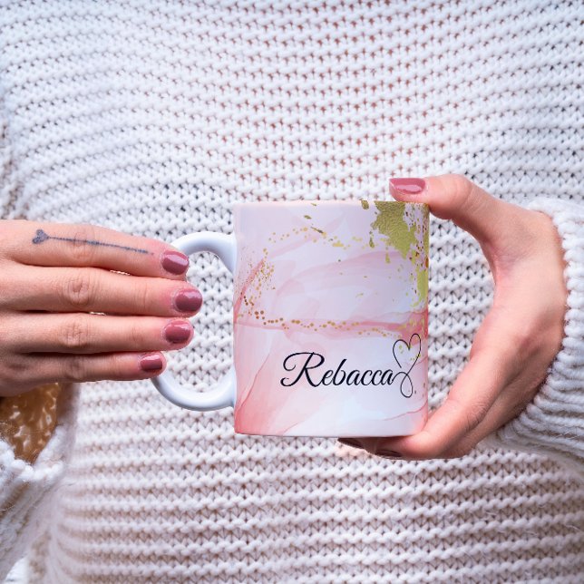Luxury Personalised Pink & Gold Watercolor Mug (Creator Uploaded)