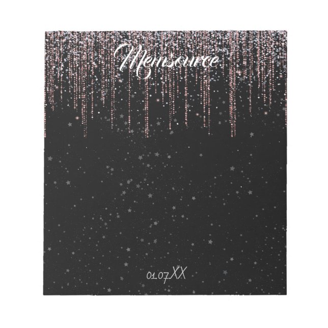 Luxury Personalised Silver Rose Gold Chic Black Notepad (Front)