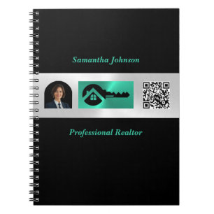 Luxury Photo Turquoise & Bl Key QR Real Estate  Notebook