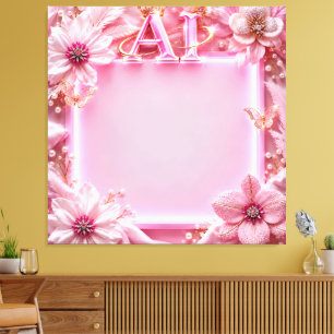 Luxury Pink AI Floral Frame – Elegant 1:1 Digital Canvas Print