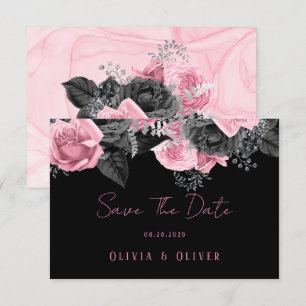 Luxury Pink and Black Floral Inking Wedding Save T The Date