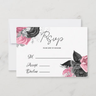 Luxury Pink and Black Floral Wedding RSVP Card