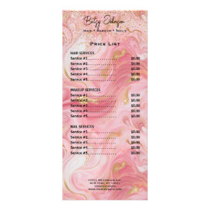Luxury Pink and Gold Marbled Rack Card Price List