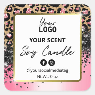Luxury Pink Black Leopard Print Soy Candle Labels