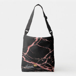 Luxury Pink Black Marble Add Text Crossbody Bag