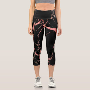 Luxury Pink Black Marble Capri Leggings
