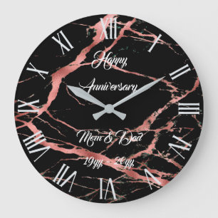 Luxury Pink Black Marble Customise Large Clock