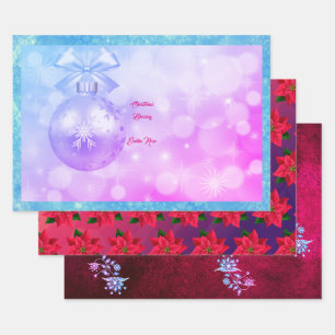 Luxury Pink & Blue Merry Christmas Holiday Spirit Wrapping Paper Sheet