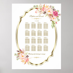 Luxury Pink Blush Floral Gold Frame Seating Chart