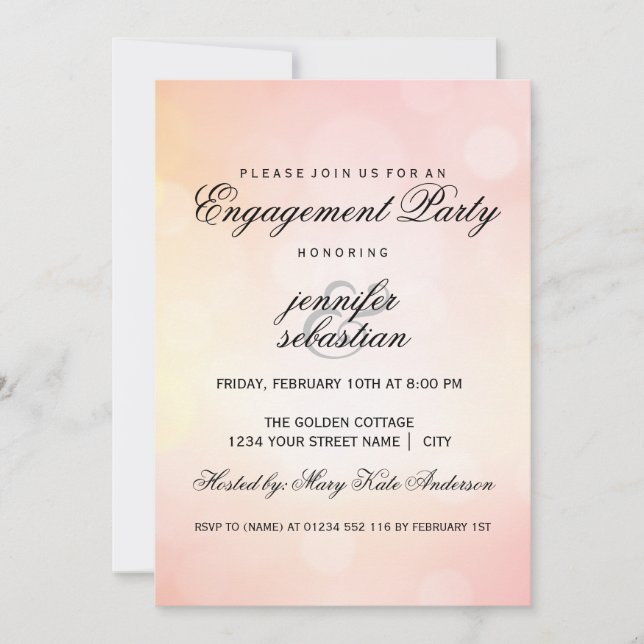 Luxury Pink  Bokeh Light Chic Engagement Party Invitation (Front)
