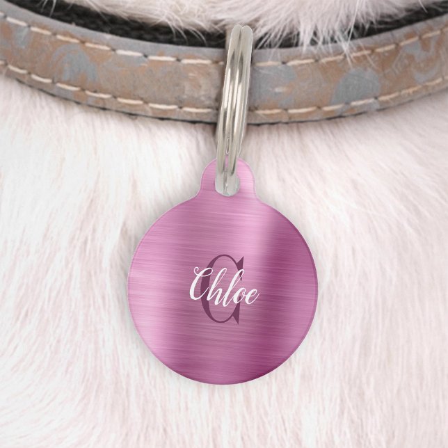 Luxury Pink Brushed Metal Monogram Pet Tag (Creator Uploaded)