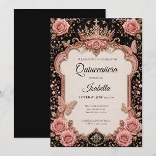 Luxury Pink Butterflies Floral Quinceañera Invitation