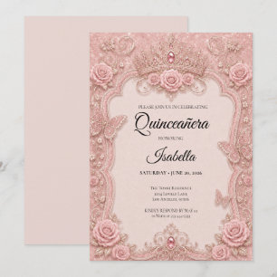 Luxury Pink Butterflies Floral Quinceañera Invitation