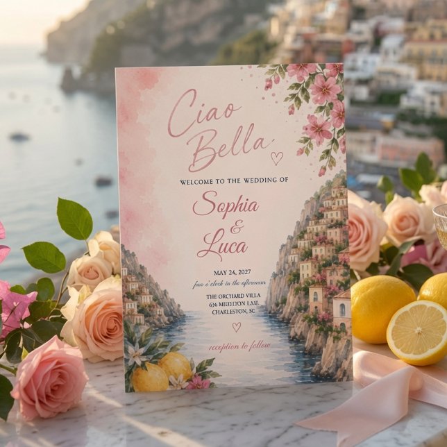 Luxury Pink Ciao Bella Positano Wedding Invitation (Creator Uploaded)