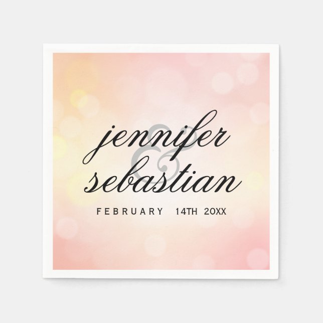 Luxury Pink glitter bokeh WEDDING MONOGRAM Napkin (Front)